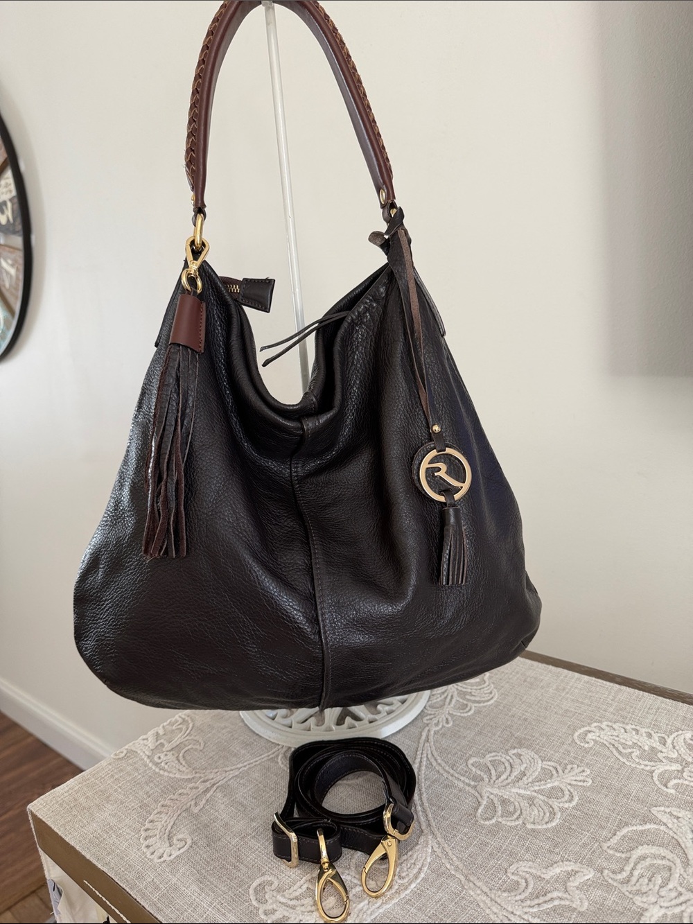 Varrlale Made In Italy Chocolate Brown Leather Slouchy Hobo/Shoulder Bag w/strap